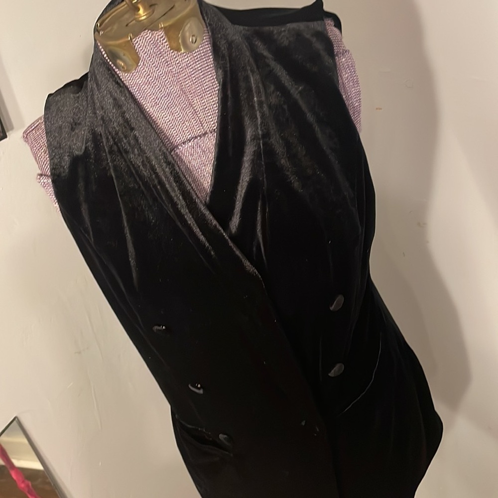 Black Shimmer Velvet Vest, Layered Tunic Shrug Look, size medium